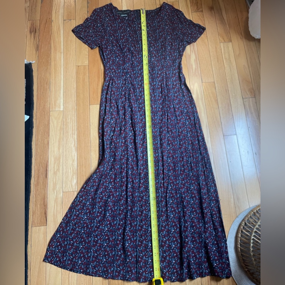 Vintage Laura Ashley Navy & Burgundy Midi Dress - Picture 5 of 11